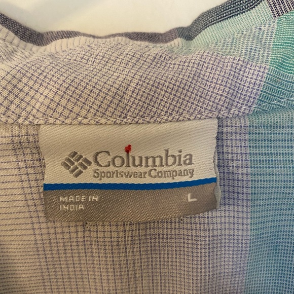 Columbia sportswear button up shirt roll-up sleeves hiking outdoors camp REI Lg - Picture 4 of 7